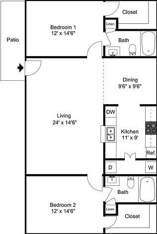 2 Bedroom 2 Bathroom Floorplan 2 Bedroom 2 Bathroom Floorplan