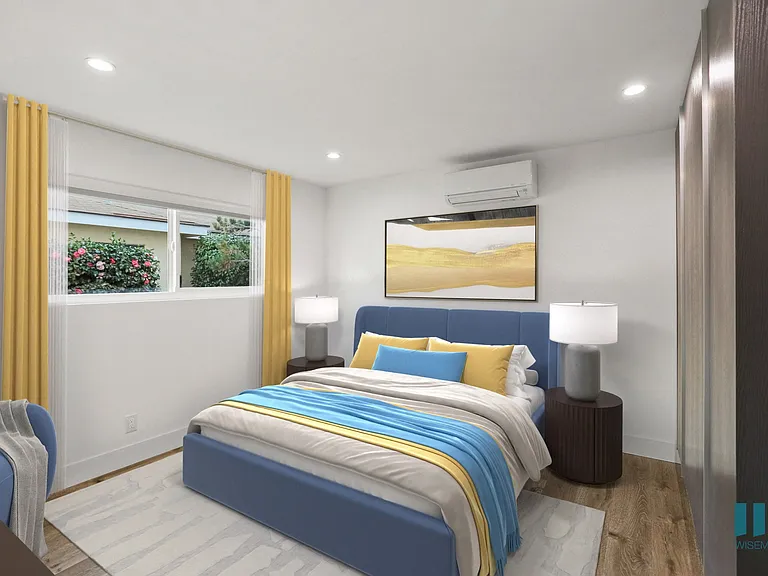 Bedroom with Vinyl Flooring, Recessed Lighting, and Large-Size Window