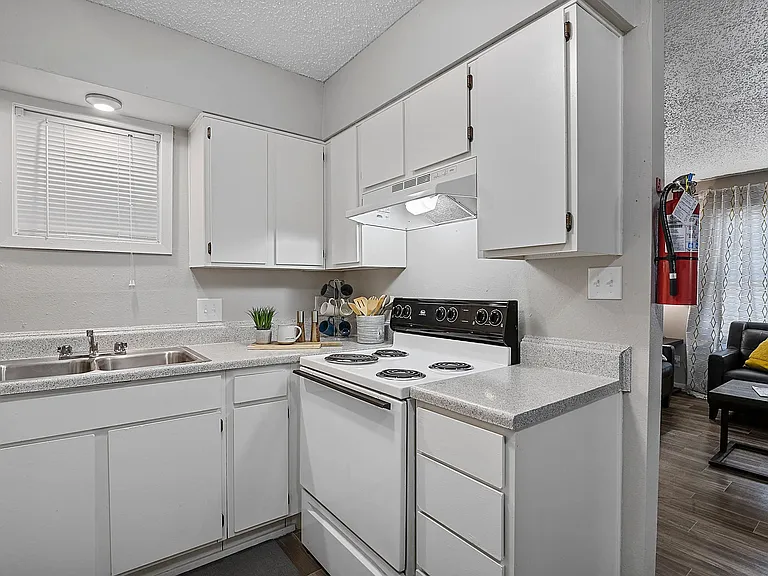 Classic white kitchen with modern appliances and a clean design.