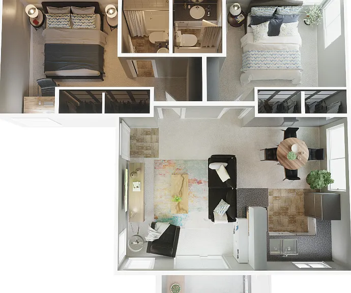 2 Bed 2 Bath B Floorplan Diagram