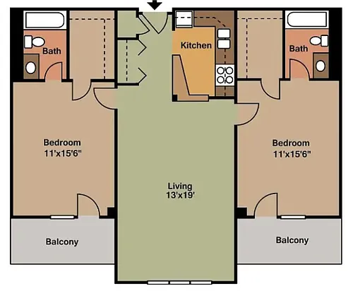 Floor plan 2 Bedroom 2 Baths