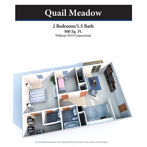 Floor plan Two Bed 1.5 Bath 900SqFt