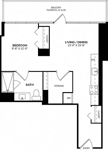 Floor plan Convertible One Bedroom C