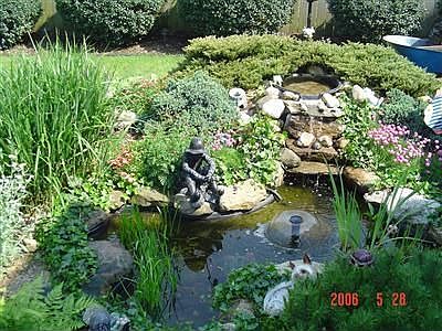 Soothing waterfall in Pond by deck