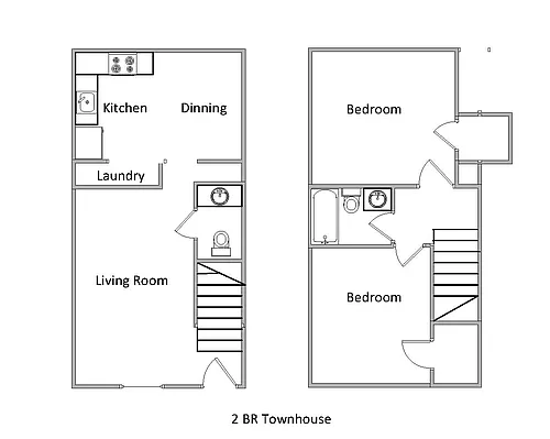 Floor plan 2BR/1.5BA 850