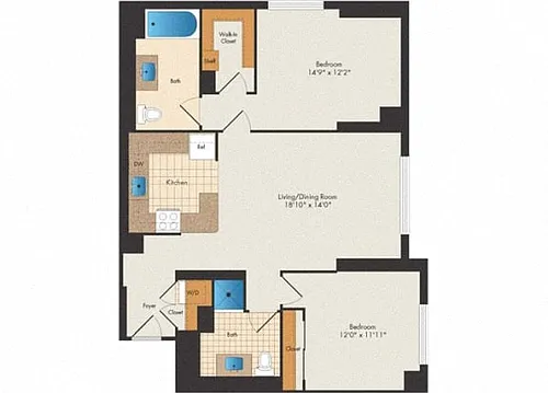 Floor plan Downing - 2 Bed 2 Bath