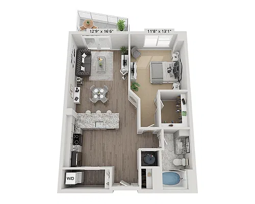 Floor plan One Bedroom A1C