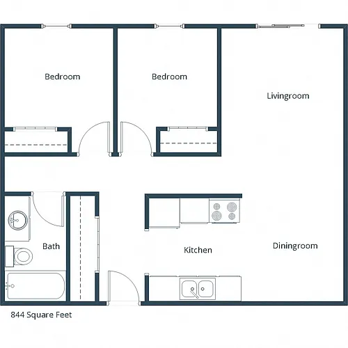 Floor plan Two Bedroom 21B