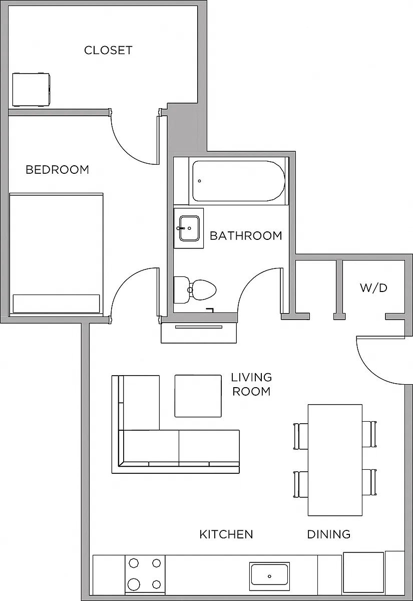 Floor plan 1 Bed/1 Bath-580b