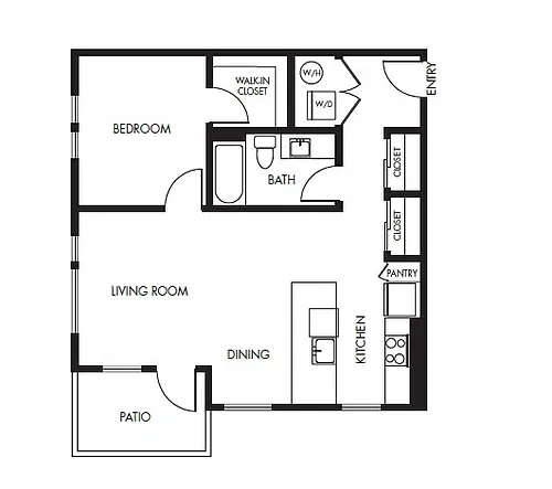 Floor plan 1 Bed 1 Bath Garden - 738