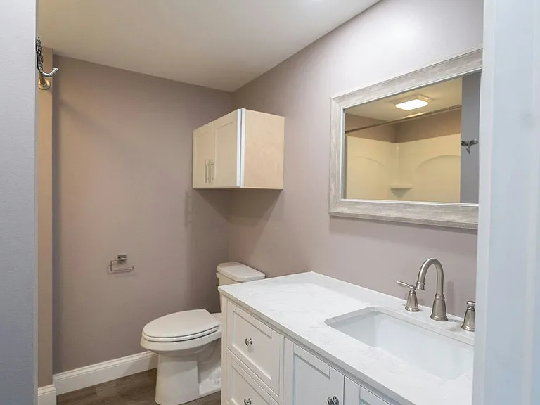 Newly finished bathroom with spacious counter space!