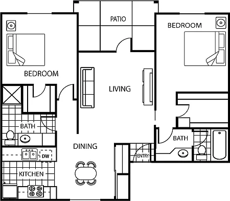 Floor plan Two Bedroom Two Bath