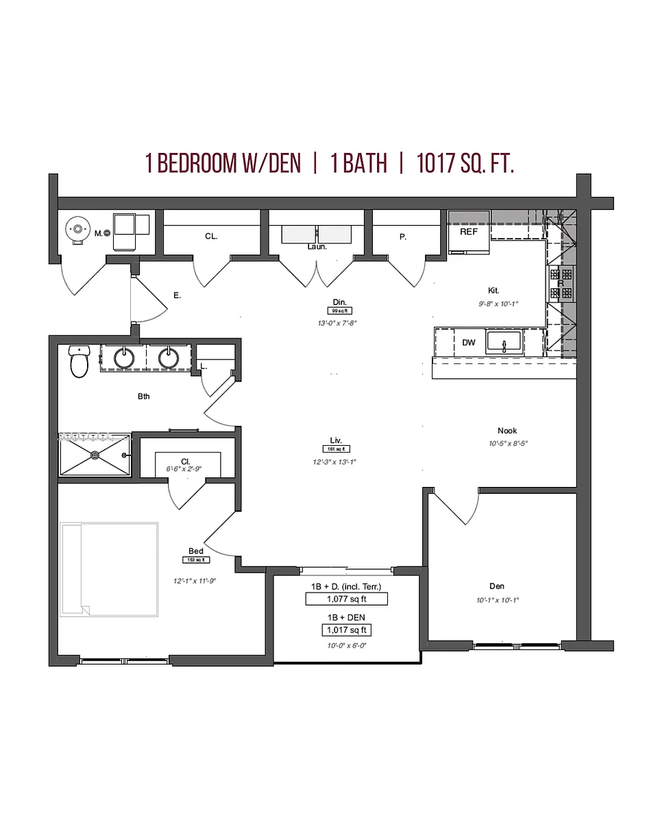 Floor plan 1 Bedroom w/ Den