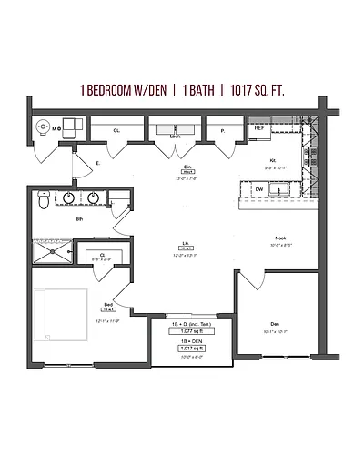 Floor plan 1 Bedroom w/ Den