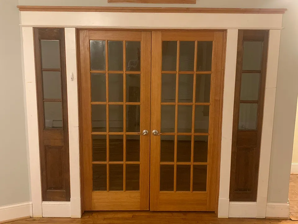 BR #1 French Doors with overhead stained glass
