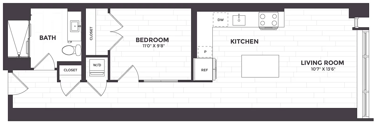 Floor plan 1 Bed/1 Bath- 03A