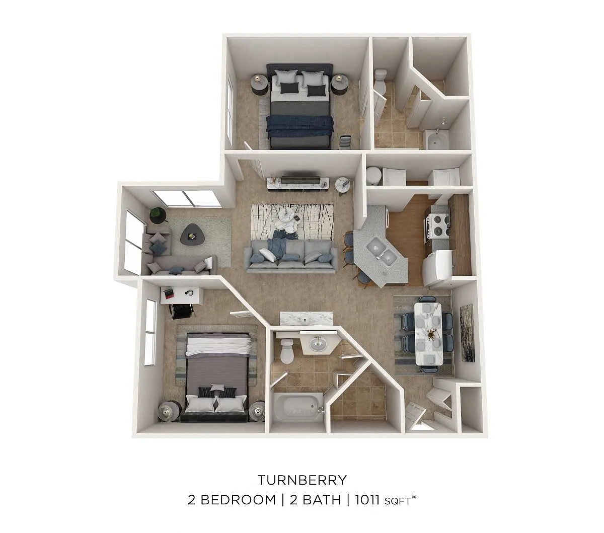 Floor plan Two Bedroom 2 Bath-1011 sqft