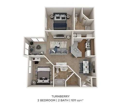 Floor plan Two Bedroom 2 Bath-1011 sqft