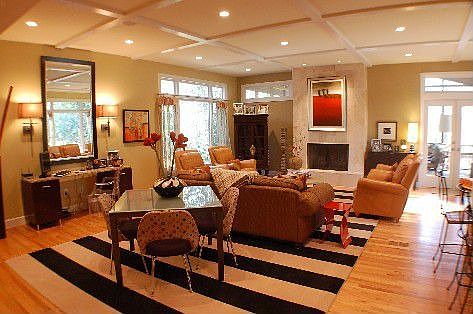 Living Room with Fireplace and Entry to Screened Porch