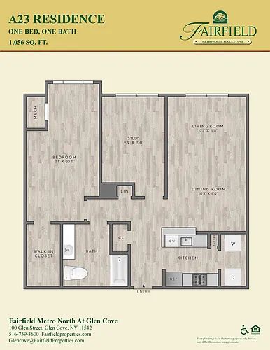 Floor plan A23 North FR 1Bedroom|1Bath/Den