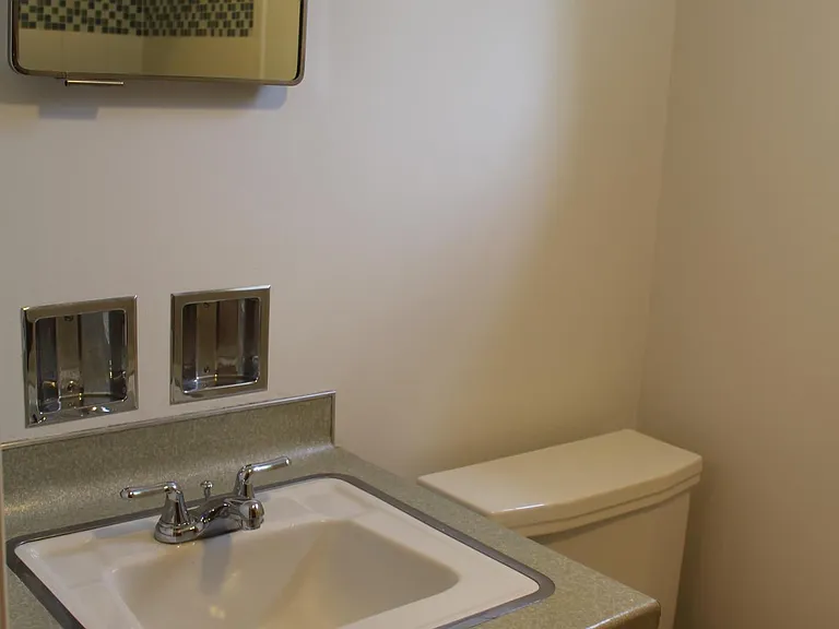 the bathroom, as you might have gathered. The shower/tub combo with decorative tile surround is visible in the mirror. And there's a window with natural light as well.