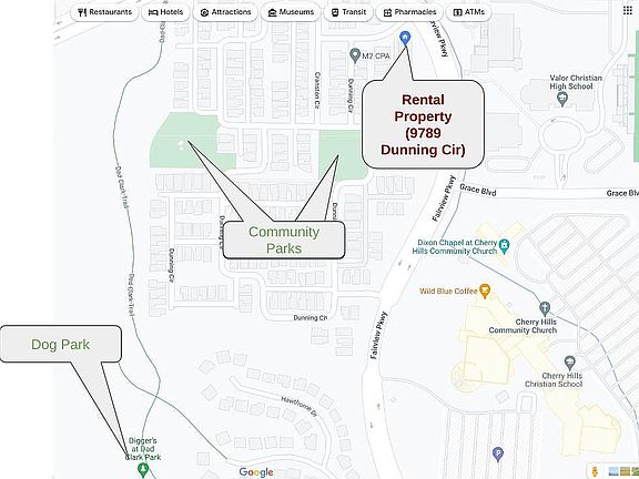 Parks, playground, dog park at a walking distance