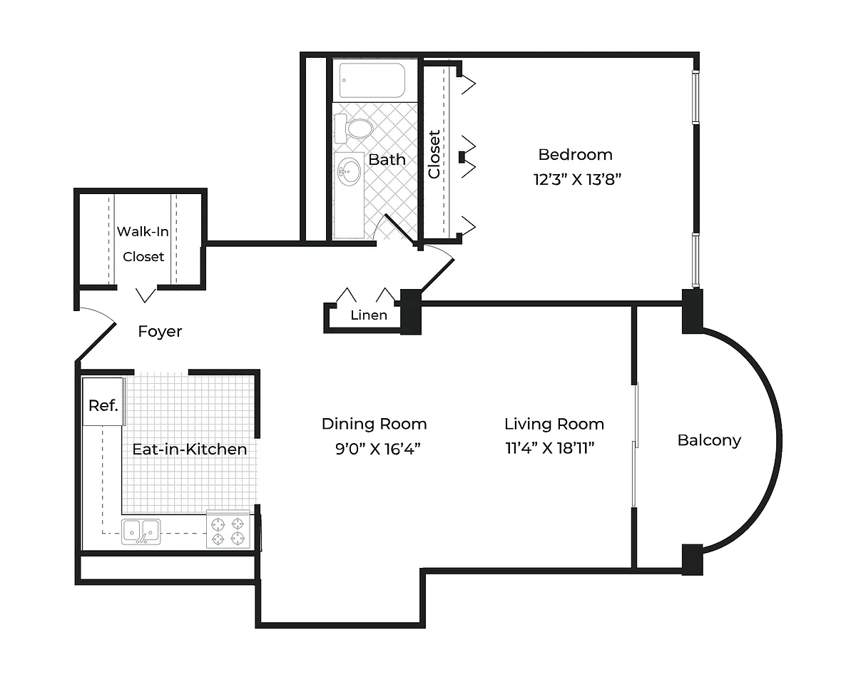 Floor plan 1 Bedroom - 1 Bath