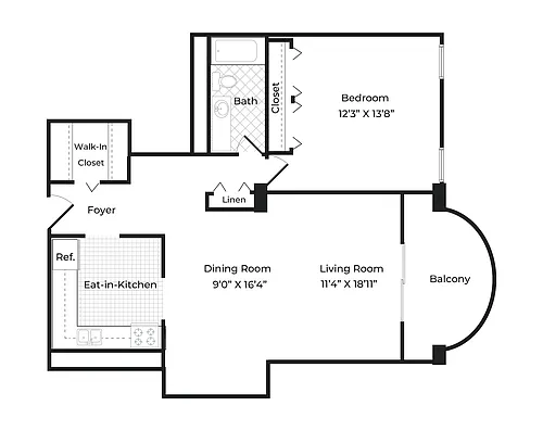 Floor plan 1 Bedroom - 1 Bath