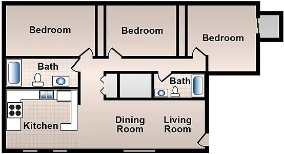 Floor plan Three Bedroom/Two Bath