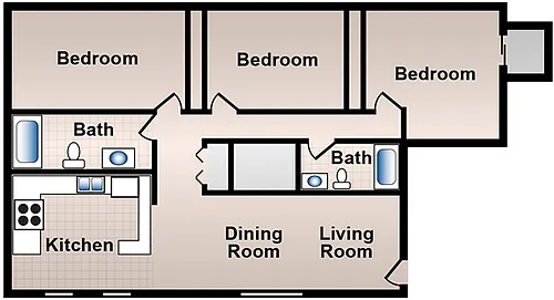 Floor plan Three Bedroom/Two Bath