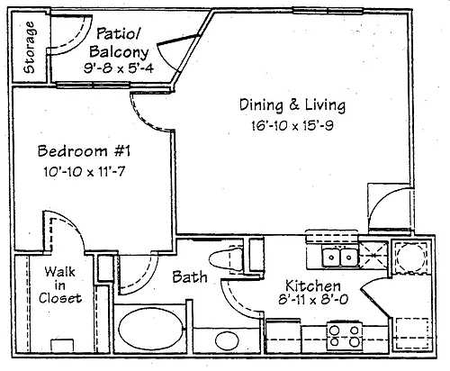 Floor plan 1 Bedroom, 1 Bathroom