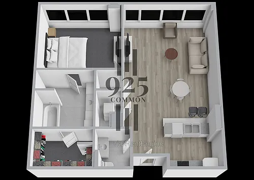 Floor plan 1 Bedroom 1.5 Bath