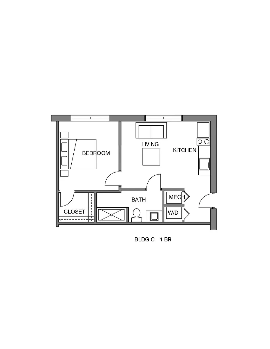 Floor plan 1 Bedroom w/ Walk-In Closet