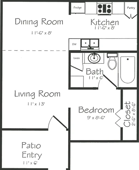 1 Bedroom 1 Bathroom Floorplan 1 Bedroom 1 Bathroom Floorplan