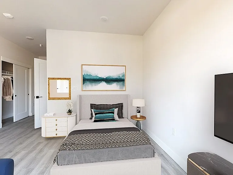 Cozy Sleeping Area in Stylish Studio Apartment