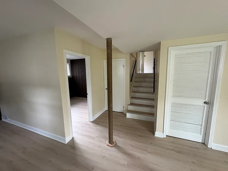 Stairs from main floor leading downstairs to spacious lower level living space + 4th bedroom. Great natural light!