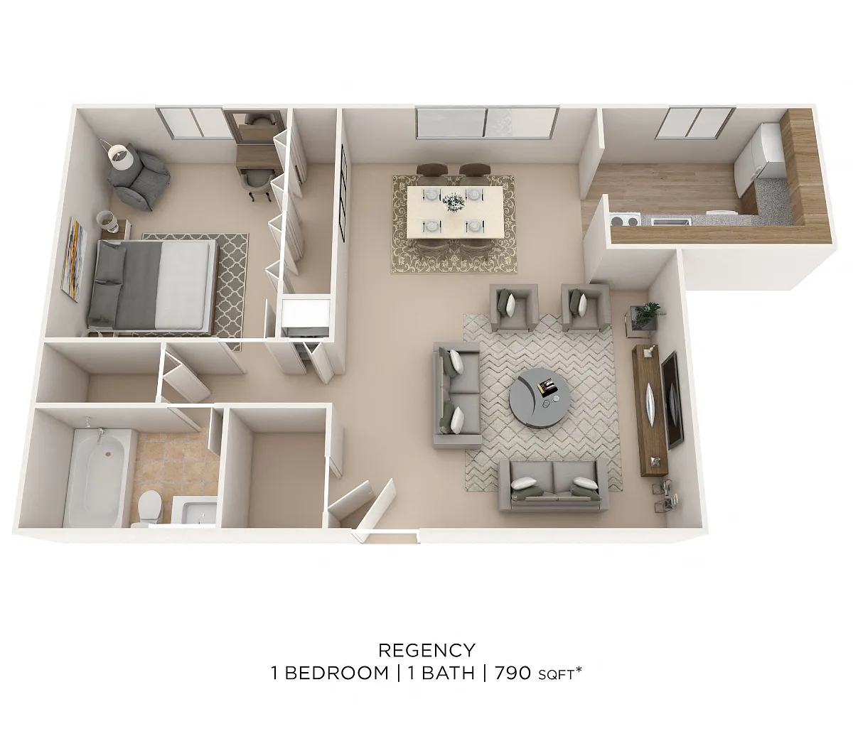 Floor plan One Bedroom- 790 sqft