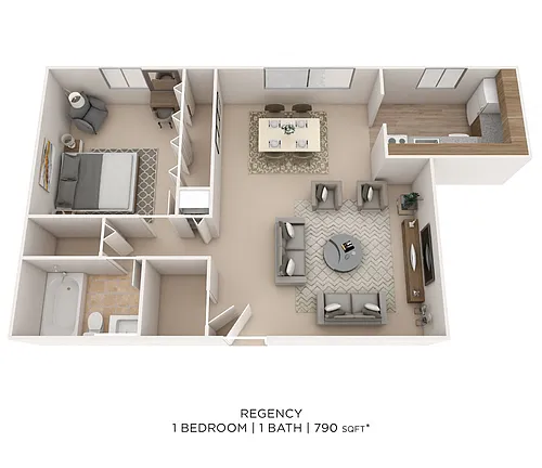 Floor plan One Bedroom- 790 sqft