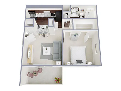 Floor plan 1 Bed, 1 Bath A (75% Income Restricted)