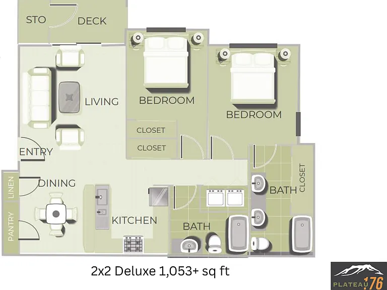2x2 Deluxe l 1,053+ sq ft l Plateau 176 2x2 Deluxe l 1,053+ sq ft l Plateau 176