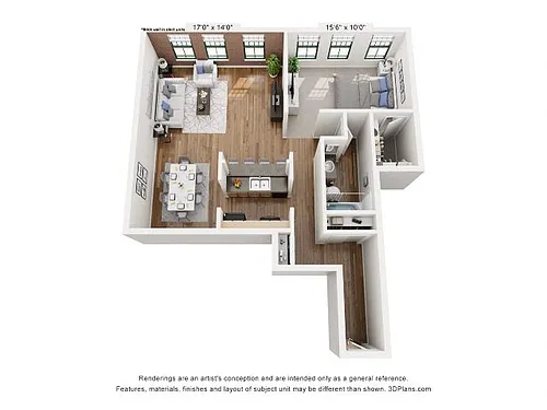 Floor plan Harness Factory Lofts and Apartments One Bedroom E