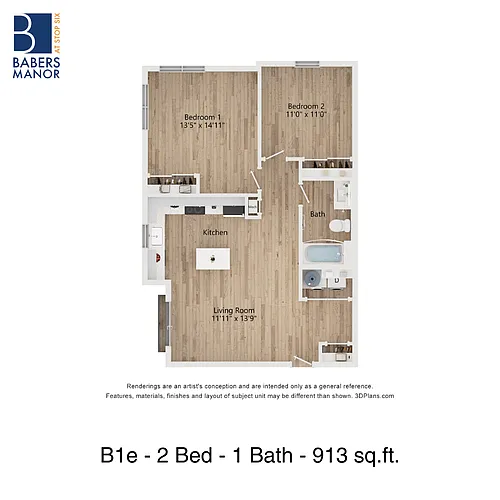 Floor plan B1e | 2 Bed | 1 Bath