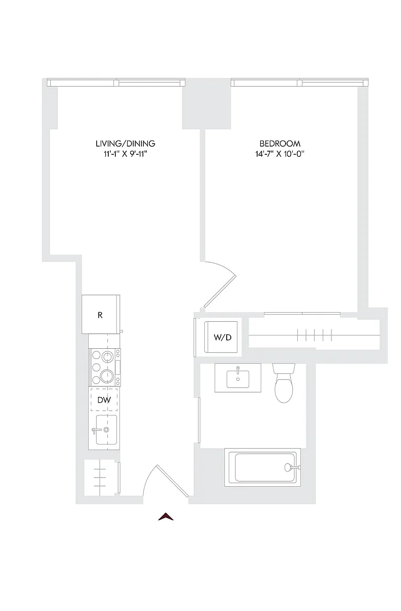 Floor plan 1 Bed 1 Bath B