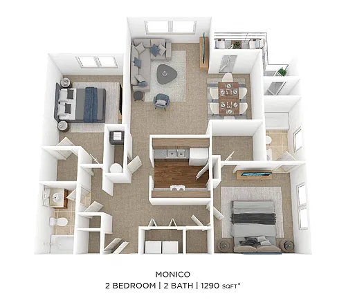Floor plan Two Bedroom 2 Bath-1290 sqft