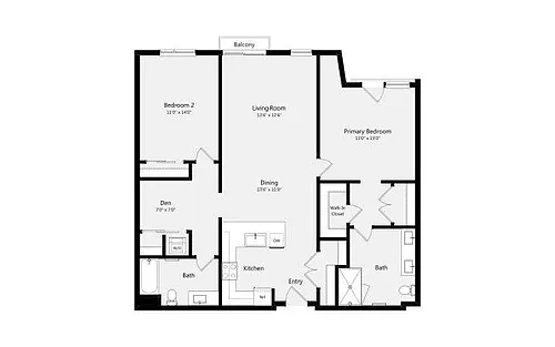 Floor plan 2B+DEN (C)