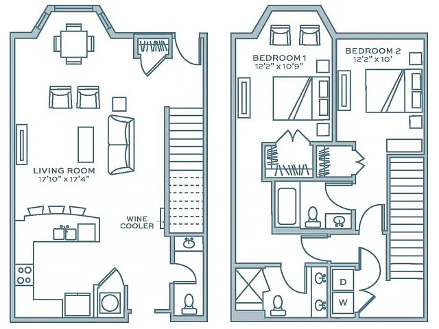 Floor plan Two Bedroom Two A Half Bath (1610 SF)