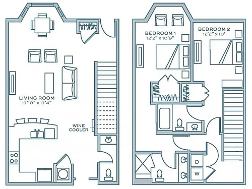 Floor plan Two Bedroom Two A Half Bath (1610 SF)