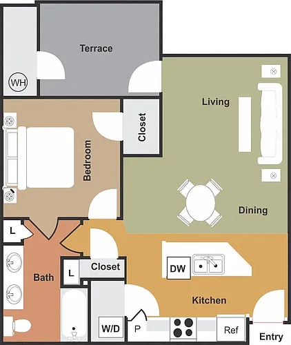 Floor plan One Bedroom POB2