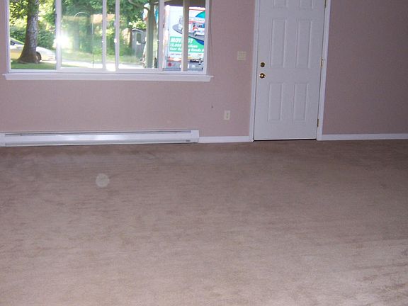 Livingroom, entry door. NO CARPET... it's been removed and existing hardwoods refinished. Also the kitchen/diningroom flooring has been replaced/updated.