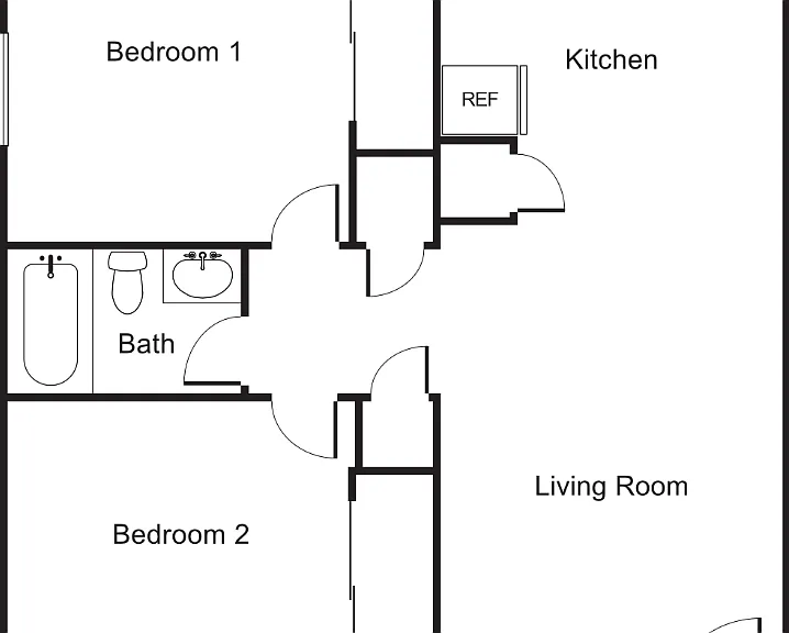 Daisy 2 Bedroom 1 Bathroom Floorplan Diagram
